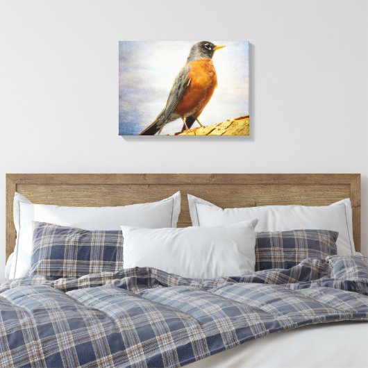 Textured American Robin Stretch Canvas Print (Insitu (Slaapkamer))