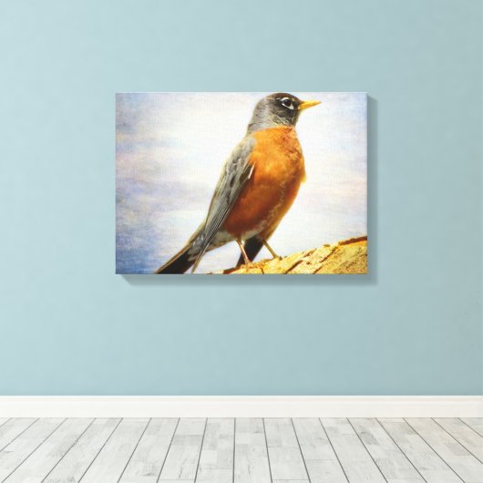 Textured American Robin Stretch Canvas Print (Insitu (Houten vloer))