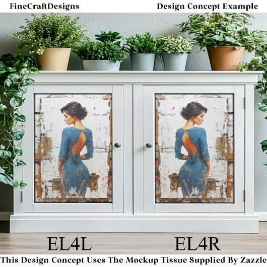 Textured Art, Elegant Lady in Blue EL4R Decoupage Tissuepapier