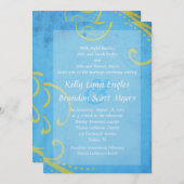 Textured Blue met Green Swirls Wedding Invitation Kaart (Voorkant / Achterkant)