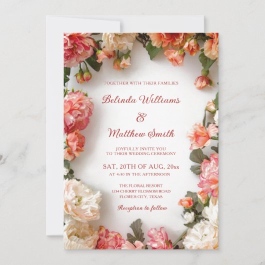 Textured Floral Wreath  Wedding Kaart (Voorkant)