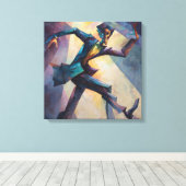 Textured Geometric Expressionist Man Dancing Canvas Afdruk (Insitu (Houten vloer))
