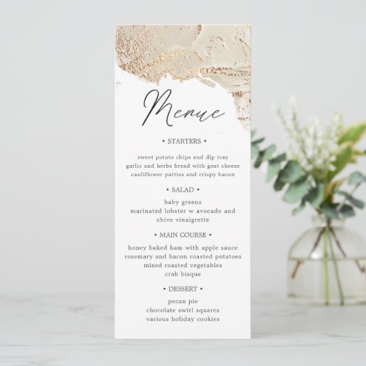 Textured Gold Wedding Dinner Menu Kaart (Staand voorkant)