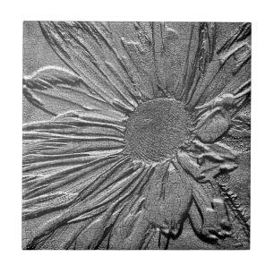 Textured Look Effect Zilveren Madeliefje Bloemstuk Tegeltje