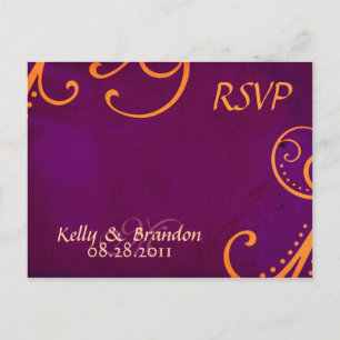 Textured Plum w/Oranje Swirls RSVP Briefkaart w/Me