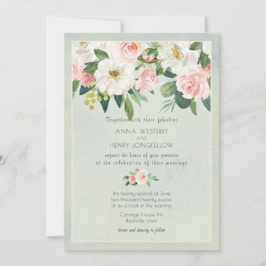 Textuur Blush roze rozen Floral Wedding Kaart (Voorkant)
