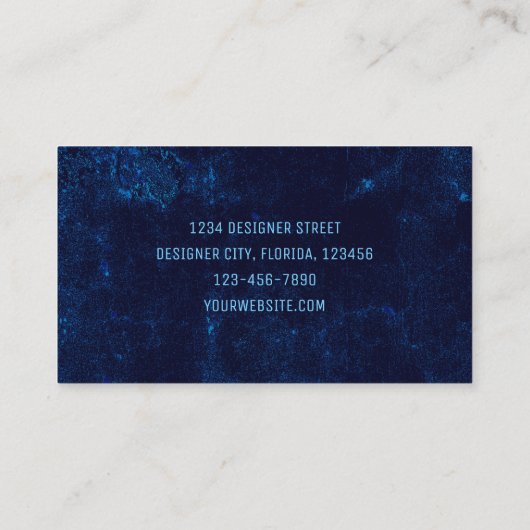 Textuur donker marineblauw interieur designer visitekaartje (Achterkant)
