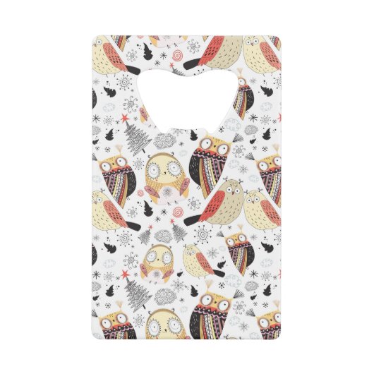 Textuur grappige uil kredietkaart flessenopener (Voorkant)