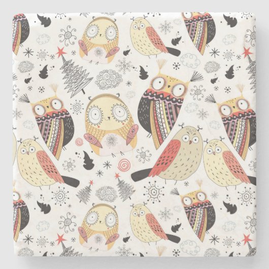 Textuur grappige uil stenen onderzetter (Voorkant)