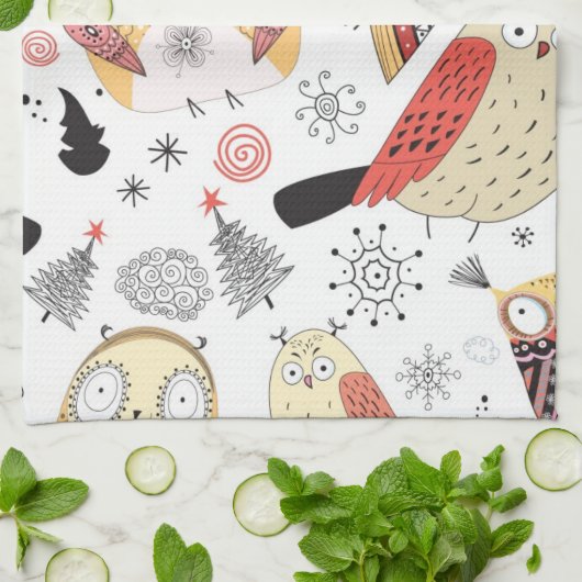 Textuur grappige uil theedoek (Gevouwen)