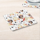 Textuur grappige uil vierkante kartonnen onderzetter (Schuin)