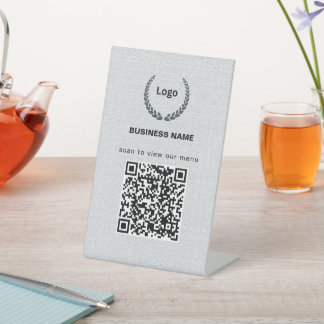 Textuur Logo Restaurant Menu QR Code Zakelijk Reclamebord Met Voetstuk
