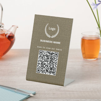 Textuur Logo Restaurant Menu QR Code Zakelijk Reclamebord Met Voetstuk