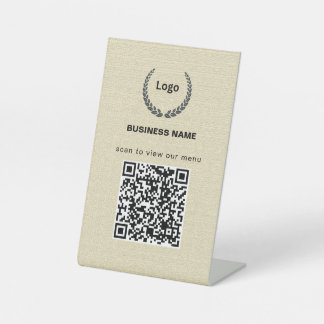 Textuur Logo Restaurant Menu QR Code Zakelijk Reclamebord Met Voetstuk