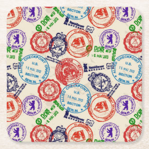 Textuur met echte stempels. vierkante kartonnen onderzetter