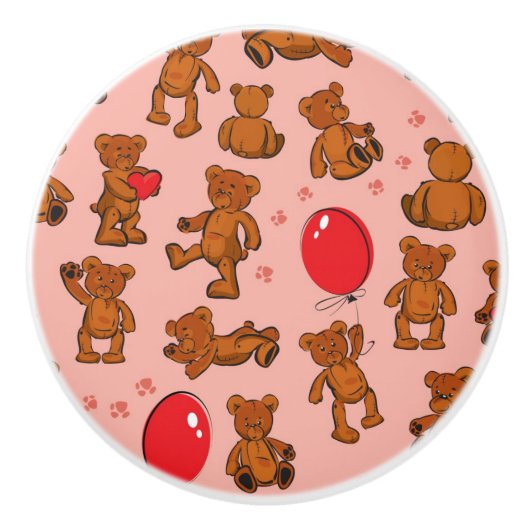 Textuur met Teddy Bears, Hearts Keramische Knop (Voorkant)
