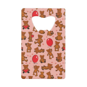 Textuur met Teddy Bears, Hearts Kredietkaart Flessenopener