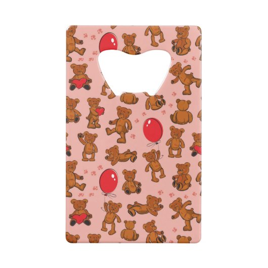 Textuur met Teddy Bears, Hearts Kredietkaart Flessenopener (Achterkant)