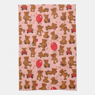 Textuur met Teddy Bears, Hearts Theedoek