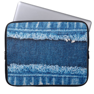 textuur van blauwe denim jeans laptop sleeve