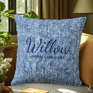 Textuur van indigodenim Aangepaste rustieke huis Kussen