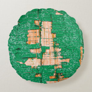 Textuur van oude houten omheining met schuurverf.  rond kussen