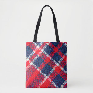 Textuur van rood en blauw, gevriesdroogd weefsel v draagtas