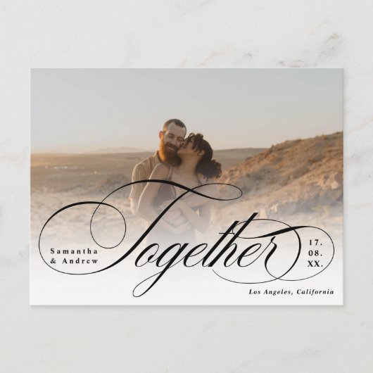 Tezamen script elegante 2 foto's slaan de datum op briefkaart (Voorkant)