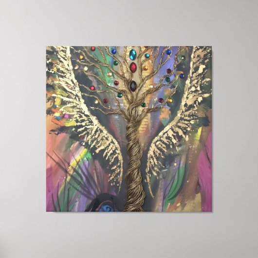 Th Divine Tree Of Life celestial wings and jewels Canvas Afdruk (Voorkant)