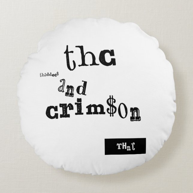 thaddeus & crimson rond kussen (Voorkant)