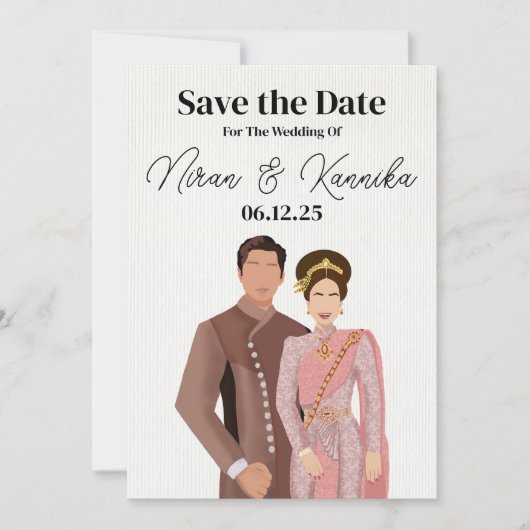 Thai bruiloft geïllustreerd paar save the date (Voorkant)