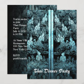 Thai Dinner Theme Party Invitation Blue Kaart (Voorkant / Achterkant)