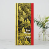 Thai Dinner Theme Party Invitation Gold Kaart (Staand voorkant)