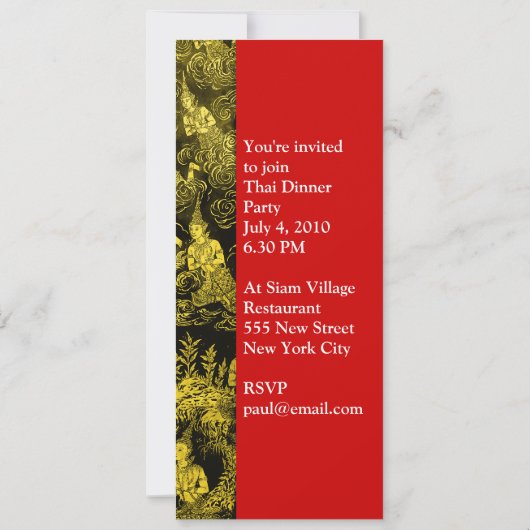 Thai Dinner Theme Party Invitation Gold Kaart (Achterkant)