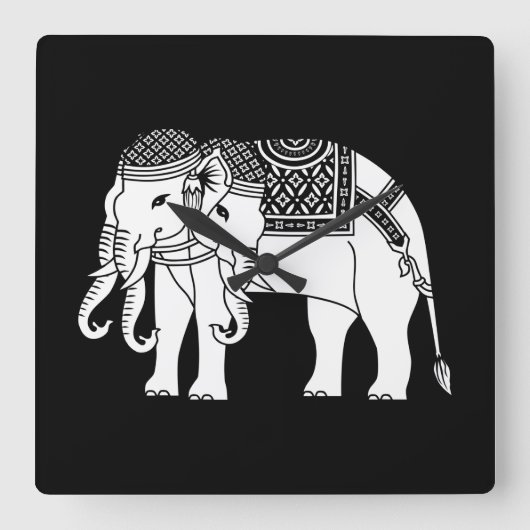 Thai Erawan White Elephant Vierkante Klok (Voorkant)