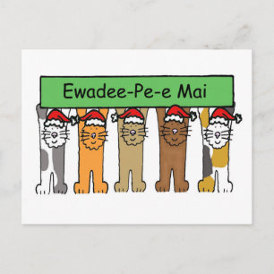 Thai Happy Christmas Cartoon Cats Feestdagenkaart