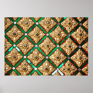 Thai pattern inside wall of Thai templethailand a Poster