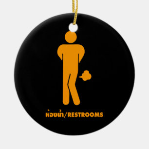 THAI-VOEDSEL KAN SPIEK ⚠ Funny Sign : Restrooms ⚠ Keramisch Ornament