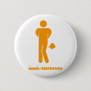 THAI-VOEDSEL KAN SPIEK ⚠ Funny Sign : Restrooms ⚠ Ronde Button 5,7 Cm