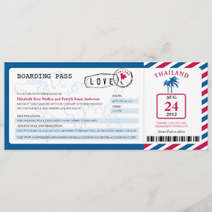 Thailand Airmail Boarding Pass Wedding Kaart