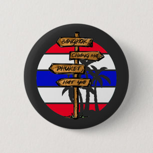 Thailand Bestemmingen - Bangkok Chiang Mai Phuket Ronde Button 5,7 Cm
