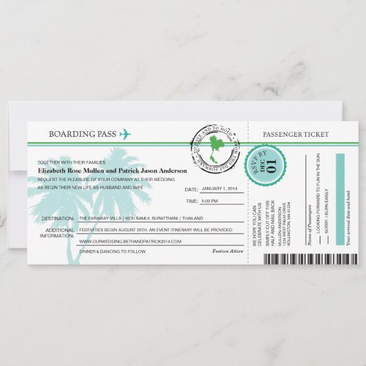 Thailand Boarding Pass Weddenschap Kaart (Voorkant)