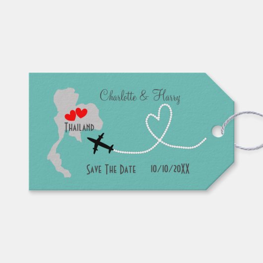 Thailand Bruiloft Bewaar de datum Cadeaulabel (Voorkant (Horizontaal))