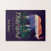 Thailand Elephant met vlag en Oerwoud bladeren Legpuzzel (Horizontaal)