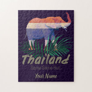 Thailand Elephant met vlag en Oerwoud bladeren Legpuzzel