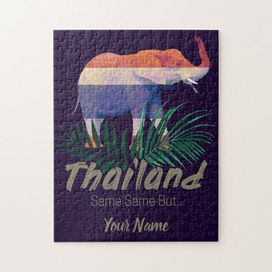Thailand Elephant met vlag en Oerwoud bladeren Legpuzzel (Verticaal)