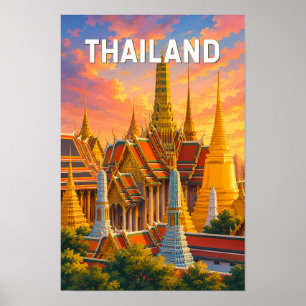 Thailand Illustratie Reis Kunst Vintage Poster