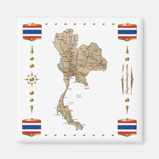 Thailand Map + Flags Magnet Magneet (Voorkant)