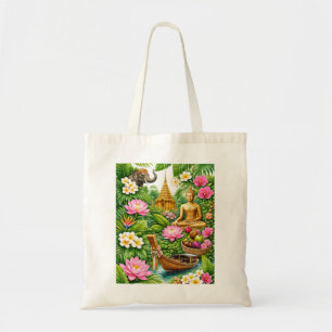 Thailand Tempel Tropisch, Olifant, Boeddha & Lotus Tote Bag