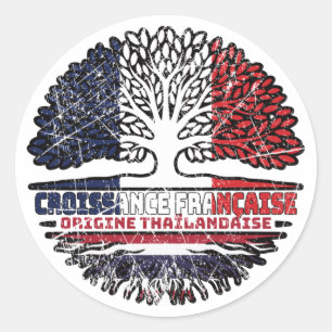 Thailand Thai French France Tree Roots Flag Ronde Sticker